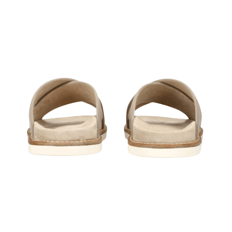 Brunello Cucinelli Suede Crossover Slide Sandals Beige