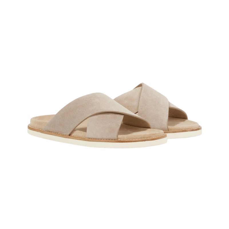 Brunello Cucinelli Suede Crossover Slide Sandals Beige