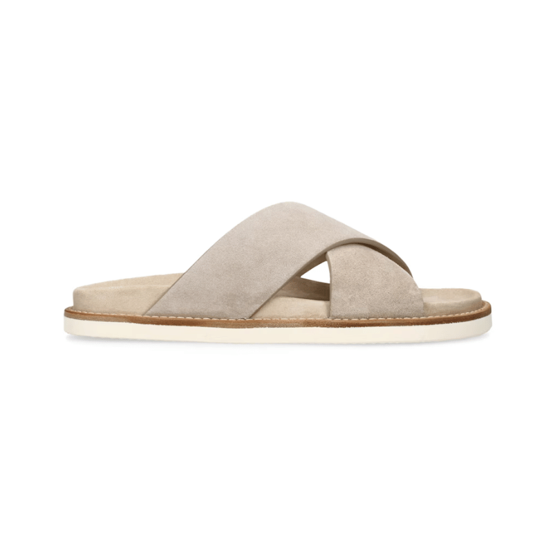 Brunello Cucinelli Suede Crossover Slide Sandals Beige
