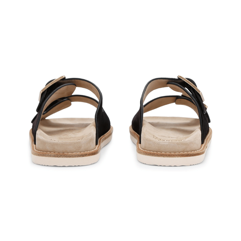Brunello Cucinellio Suede Double-Strap Slide Sandals Black