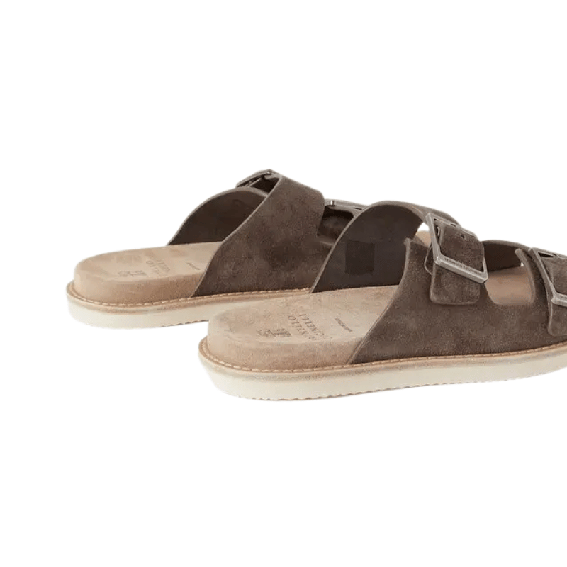 Brunello Cucinellio Suede Double-Strap Slide Sandals Brown