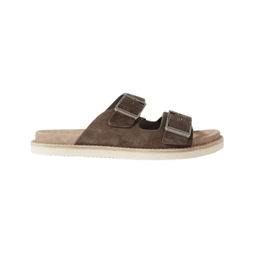 Brunello Cucinellio Suede Double-Strap Slide Sandals Brown