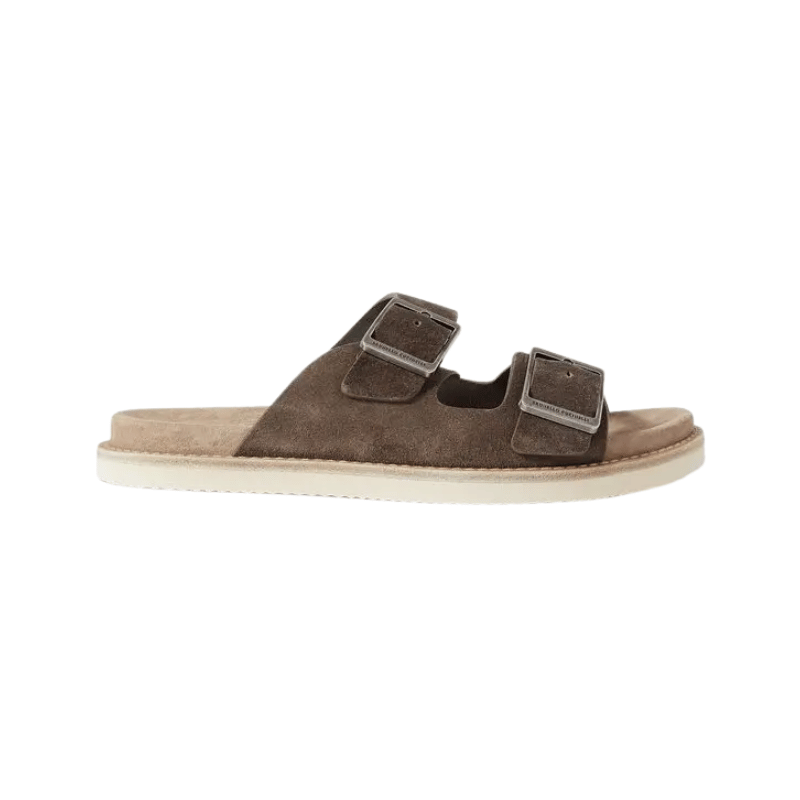 Brunello Cucinellio Suede Double-Strap Slide Sandals Brown