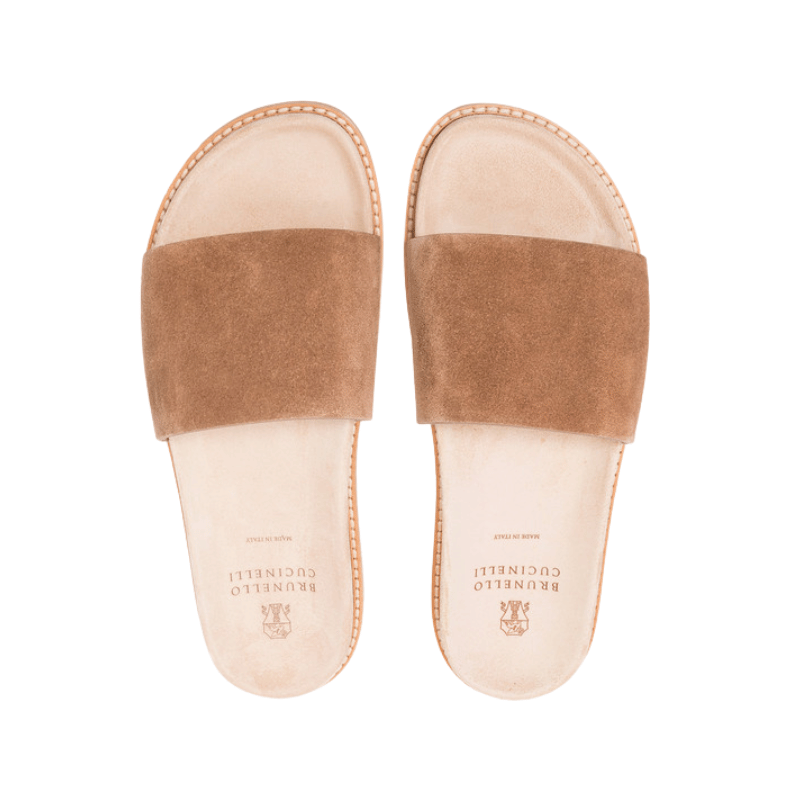 Brunello Cucinelli Suede Slides Brown