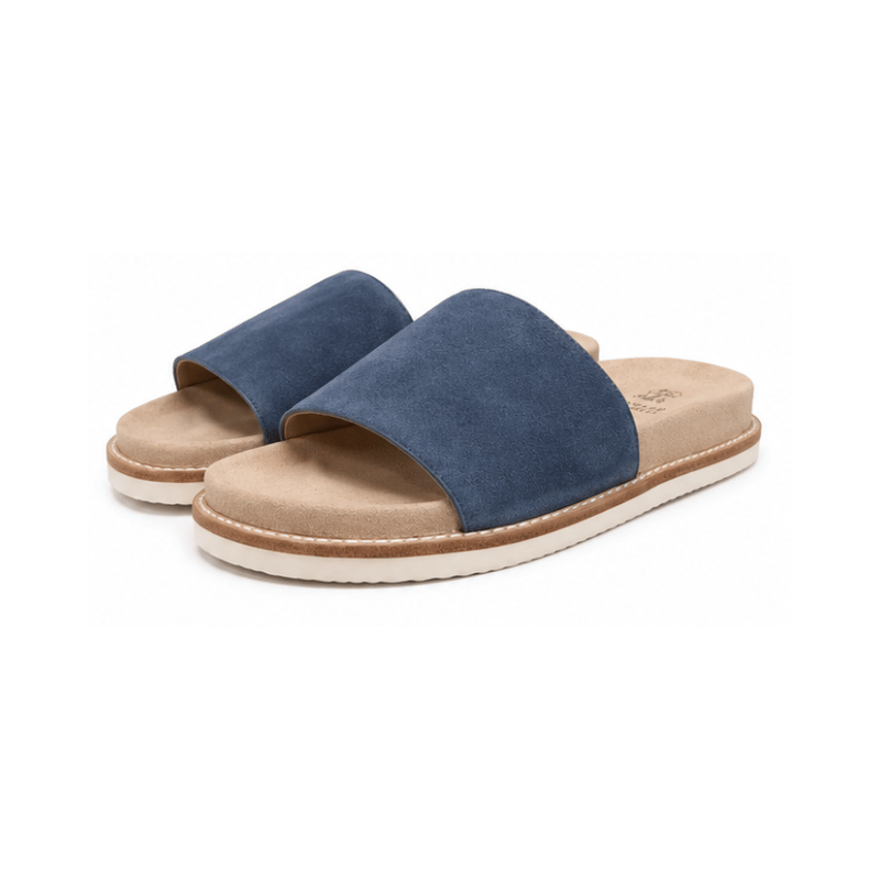 Brunello Cucinelli suede slide sandals Blue Tan