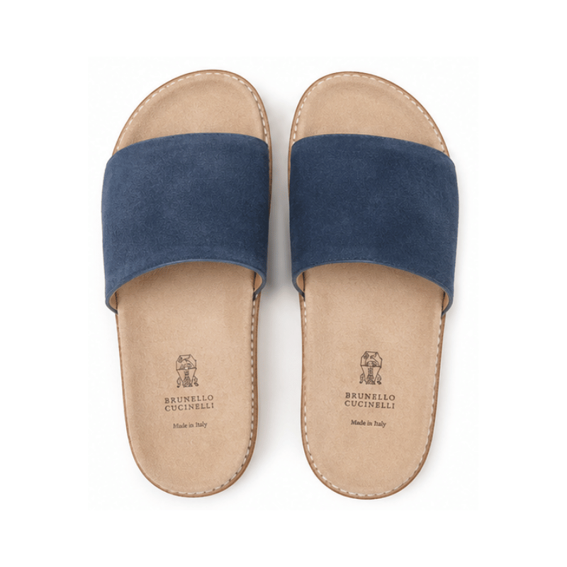 Brunello Cucinelli suede slide sandals Blue Tan
