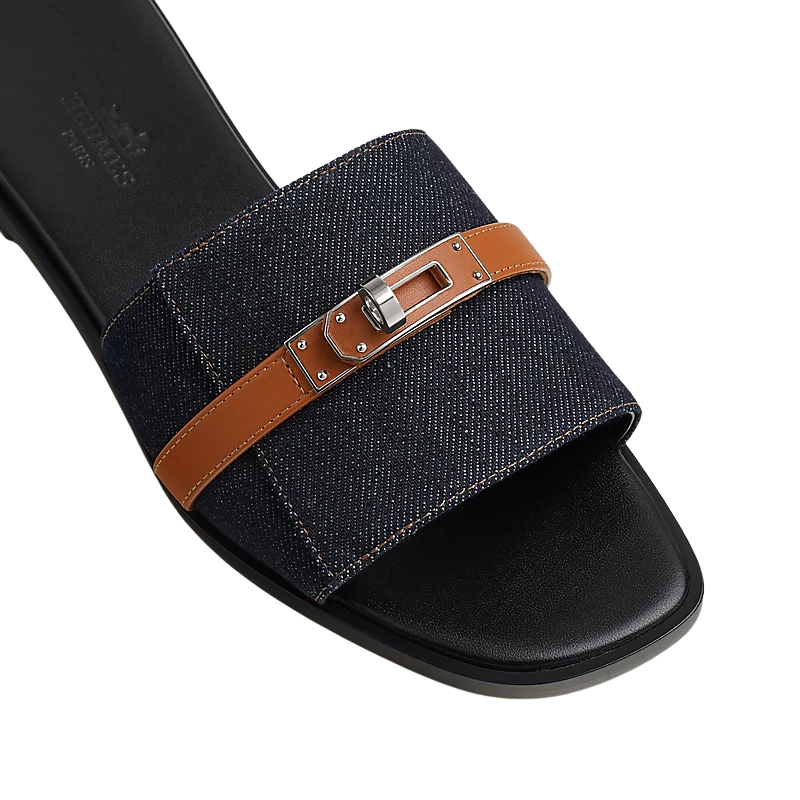 Hermès Giulia Sandal Bleu Brut / Naturel