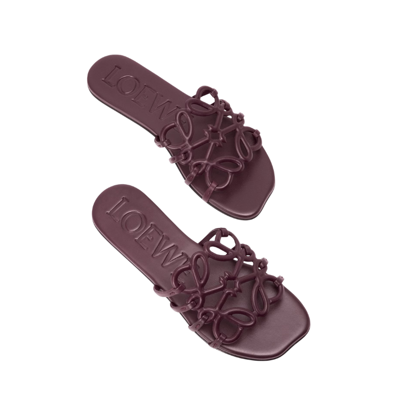 LOEWE Petal Anagram leather slides Dark Burgundy