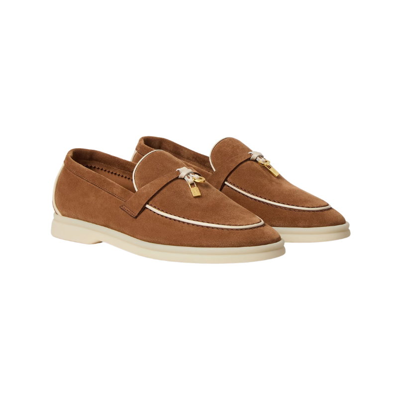 Loro Piana Brown suede & White Piping
