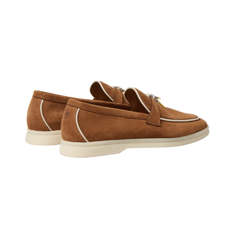Loro Piana Brown suede & White Piping