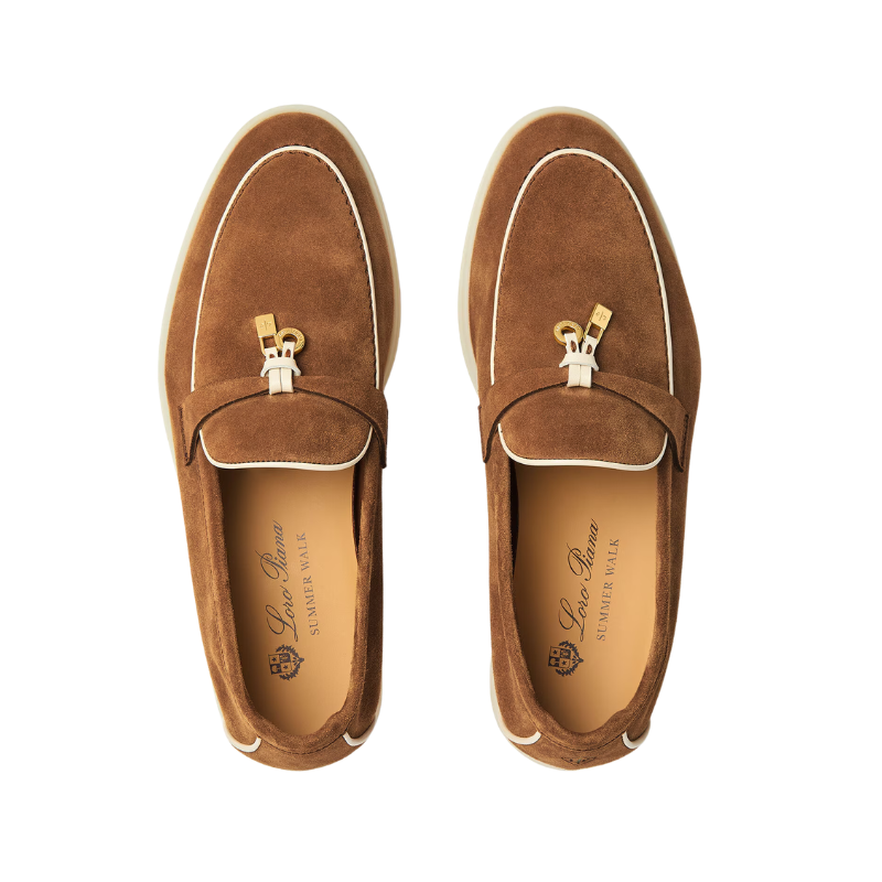 Loro Piana Brown suede & White Piping