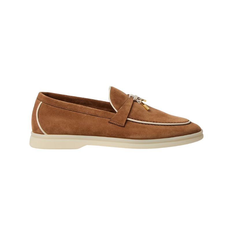 Loro Piana Brown suede & White Piping