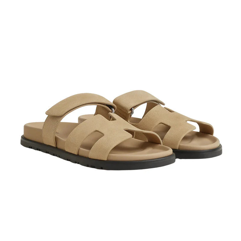 Hermes Chypre Sandals Beige Suede