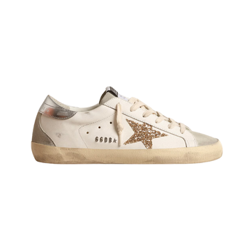 Golden Goose Super-Star - gold glitter star and ice-gray suede