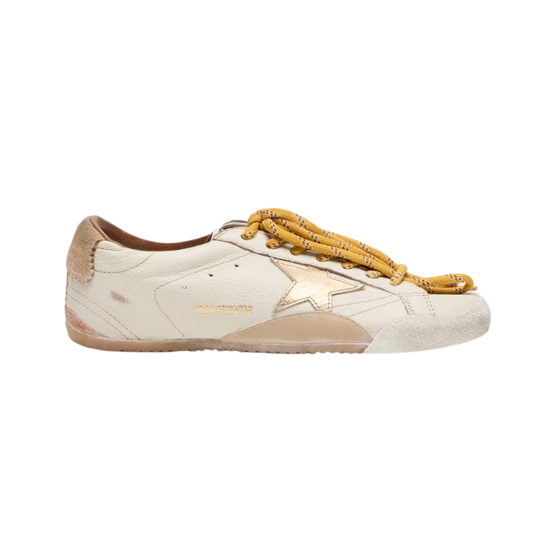 Golden Goose True-Star white nappa leather with a gold star and beige suede
