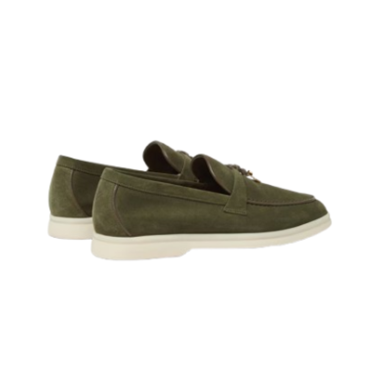 Loro Piana Summer Charms Walk Loafers in suede Light Olive Green