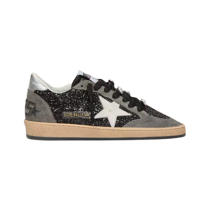 Golden Goose Ball Star black glitter upper with gray suede