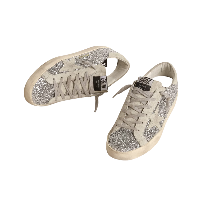 Golden Goose Super-Star - silver glitter with ice-gray suede