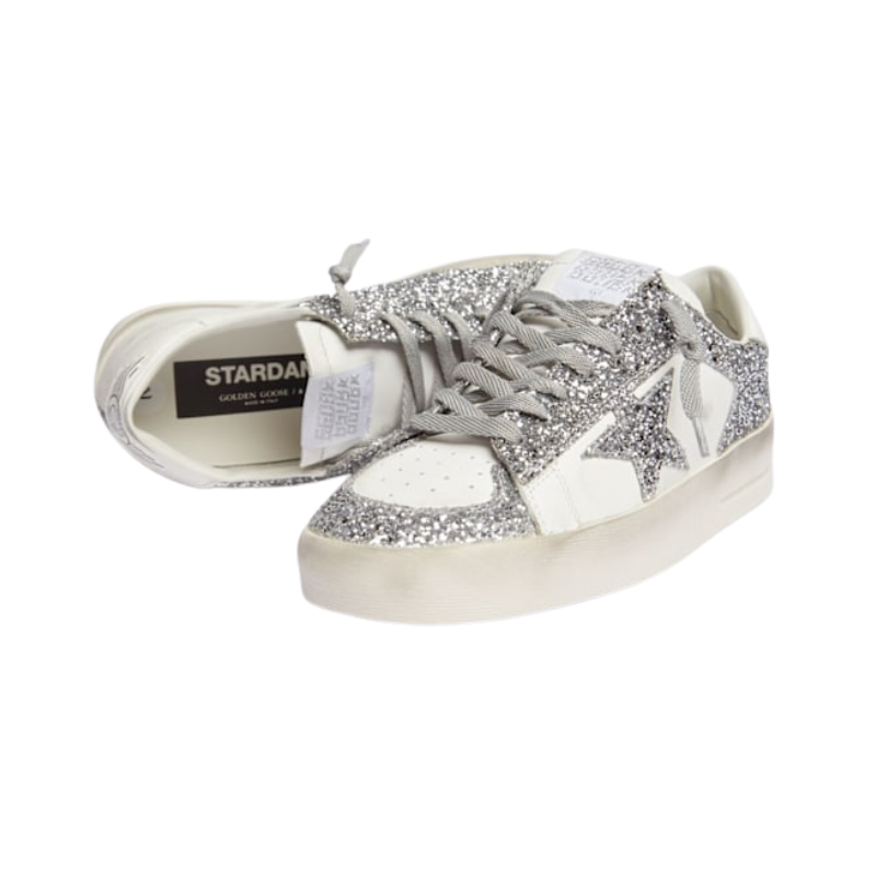 Golden Goose Women's Stardan- White leather and silver glitter