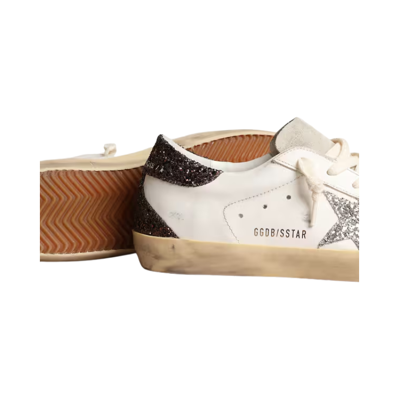Golden Goose Super-Star - Silver star and brown glitter heel tab