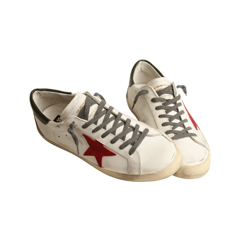 Golden Goose Super-Star - Red suede star and green leather heel tab